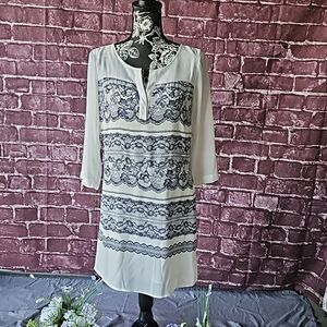 Under Skies Black and White Lace Print Lined Dress CLEARANCE